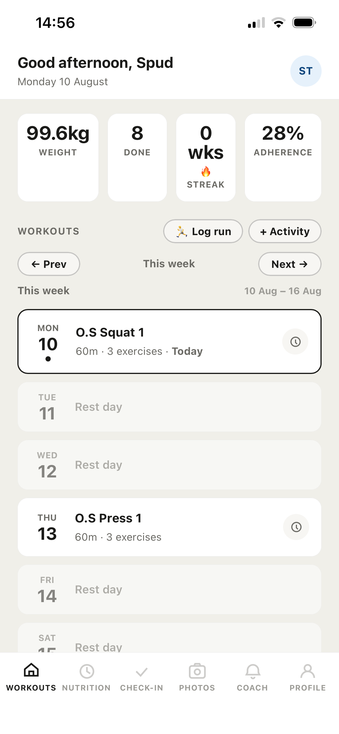 Your weekly programme